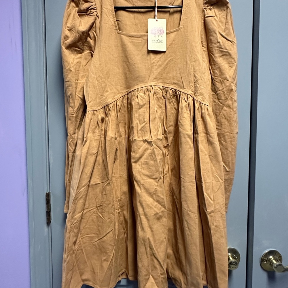 Entro Caramel Square Neck Dress